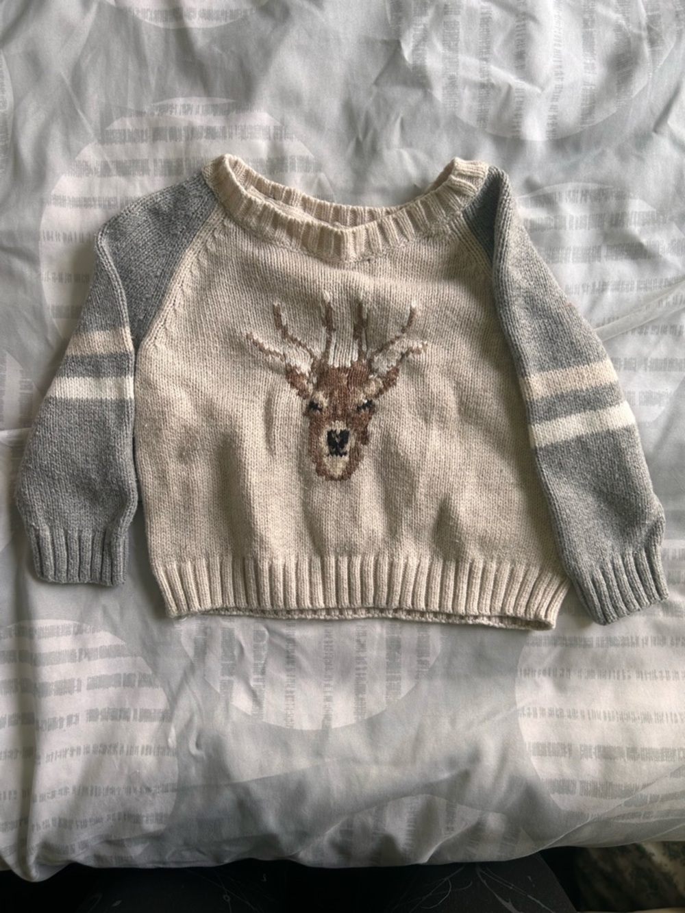 Janie and Jack Cream Knit Sweater with Brown Deer Motif